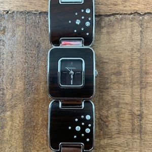 Fossil watch with wood inlay